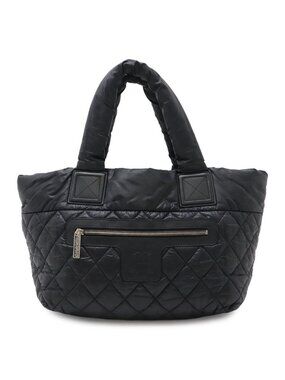 Chanel Coco Cocoon Small Tote Quilted Nylon Leather Black Silver